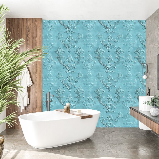 Elegant Damask Turquoise Barok Behang (Elegant Damask Turquoise Baroque Wallpaper)