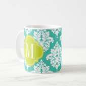 Elegant Damask Turquoise & green Custom Monogramme Koffiemok (Voorkant links)