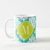 Elegant Damask Turquoise & green Custom Monogramme Koffiemok (Links)