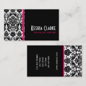 Elegant Damask Visitekaartjes Roze Zwart (Voorkant / Achterkant)