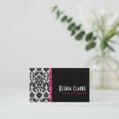 Elegant Damask Visitekaartjes Roze Zwart (Staand voorkant)