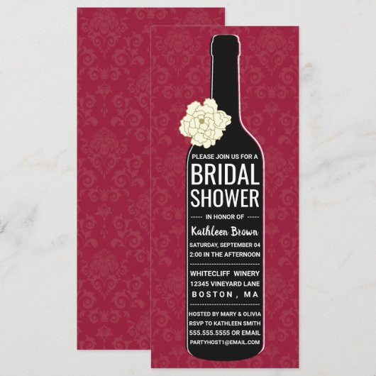 Elegant Damask | Vrijgezellenfeest rode wijn Kaart (Voorkant / Achterkant)