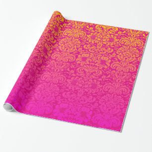 Elegant Damask (warm roze en Oranje) Cadeaupapier