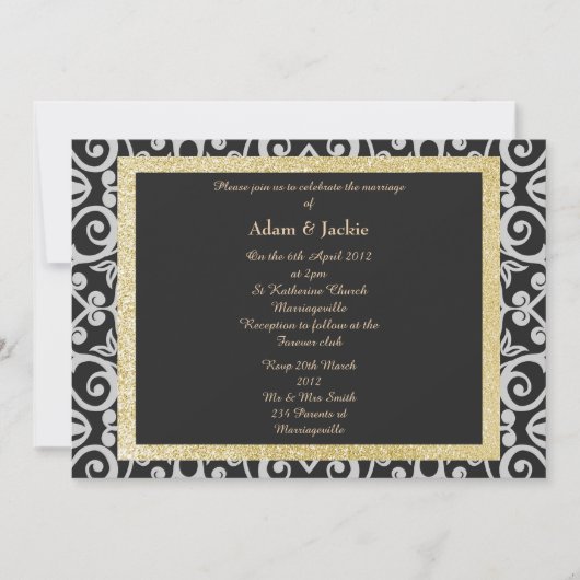 ELEGANT Damask WEDDING BLACK SILVER MODERN Kaart (Voorkant)
