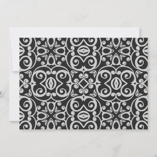 ELEGANT Damask WEDDING BLACK SILVER MODERN Kaart (Achterkant)