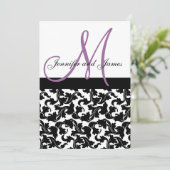 Elegant Damask Wedding Invitation Monogram Purple Kaart (Staand voorkant)