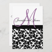Elegant Damask Wedding Invitation Monogram Purple Kaart (Voorkant / Achterkant)