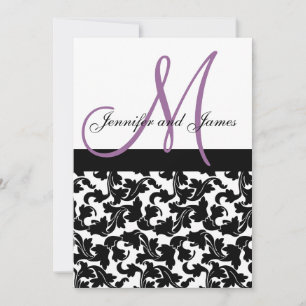 Elegant Damask Wedding Invitation Monogram Purple Kaart