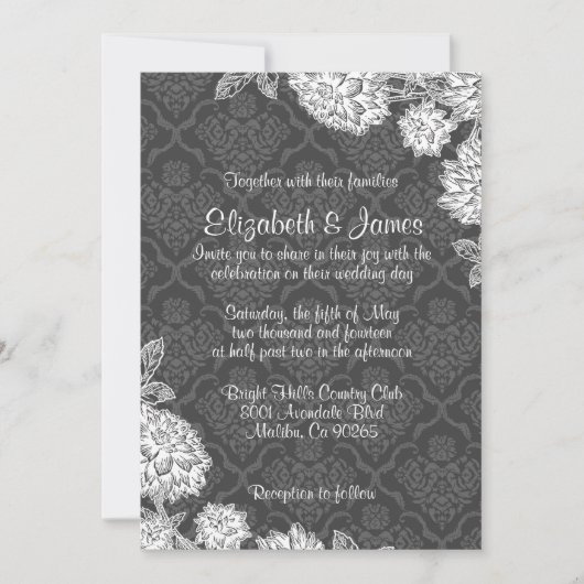 Elegant Damask Wedding Invitations Kaart (Voorkant)