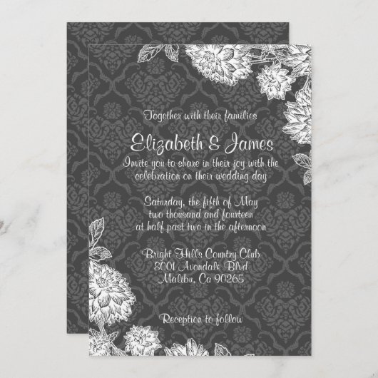 Elegant Damask Wedding Invitations Kaart (Voorkant / Achterkant)