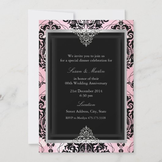 Elegant Damask Wedding Jubileum Invite Kaart (Achterkant)
