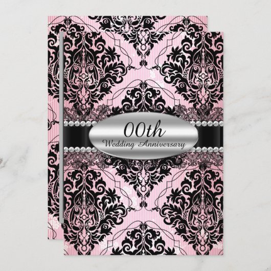 Elegant Damask Wedding Jubileum Invite Kaart (Voorkant / Achterkant)