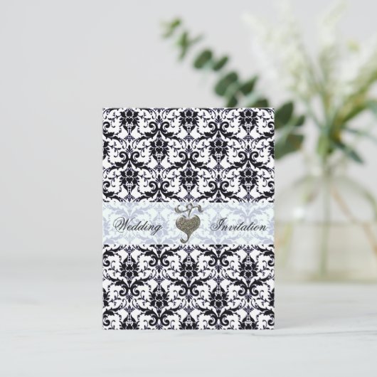 Elegant Damask Wedding Kaart (Staand voorkant)
