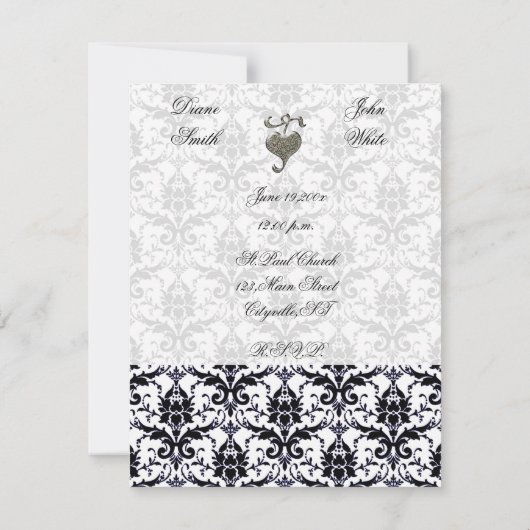 Elegant Damask Wedding Kaart (Achterkant)