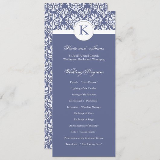 Elegant Damask Wedding Program Programmakaart (Voorkant / Achterkant)