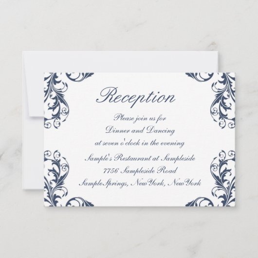 Elegant Damask Wedding Reception Kaart (Voorkant)