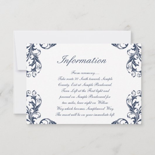 Elegant Damask Wedding Reception Kaart (Achterkant)