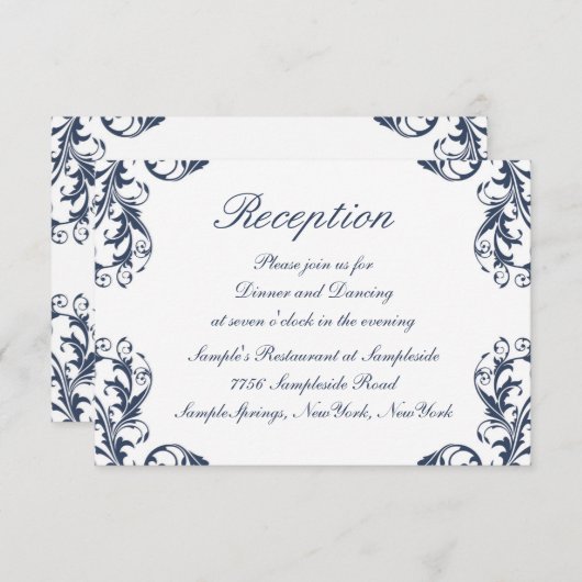 Elegant Damask Wedding Reception Kaart (Voorkant / Achterkant)