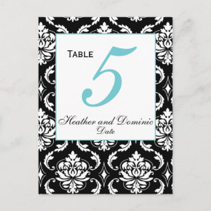 Elegant Damask Wedding Table Number Card 3 Briefkaart
