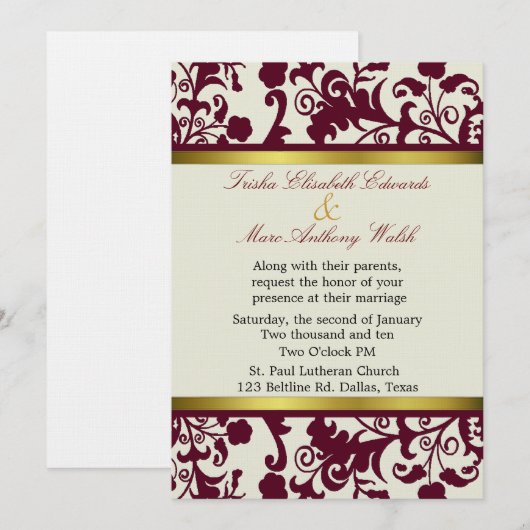 Elegant Damask Wedding Uitnodiging (Voorkant / Achterkant)