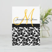 Elegant Damask Weduwen Uitnodiging Monogram Geel (Staand voorkant)
