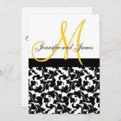Elegant Damask Weduwen Uitnodiging Monogram Geel (Voorkant / Achterkant)