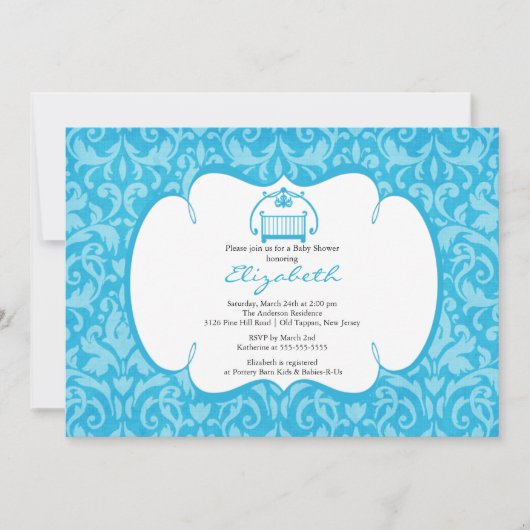 Elegant Damask Wieg Boy Baby shower Invitation Kaart (Voorkant)