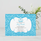 Elegant Damask Wieg Boy Baby shower Invitation Kaart (Staand voorkant)