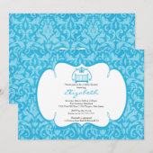 Elegant Damask Wieg Boy Baby shower Invitation Kaart (Voorkant / Achterkant)
