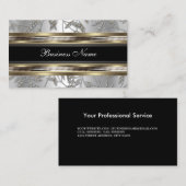 Elegant Damask Zilver Pewter Chrome Metaal Zwart Visitekaartje (Voorkant / Achterkant)