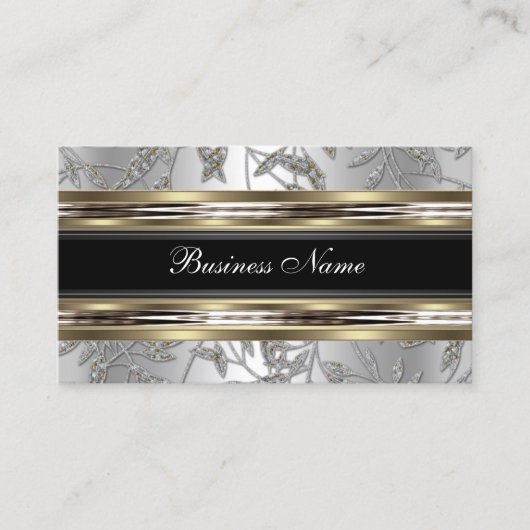 Elegant Damask Zilver Pewter Chrome Metaal Zwart Visitekaartje (Voorkant)