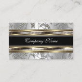 Elegant Damask Zilver Pewter Chrome Metaal Zwart Visitekaartje (Voorkant)