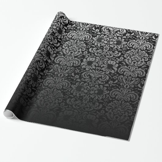 Elegant Damask (zwart en zilver) Cadeaupapier (Uitgerold)