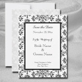 Elegant Damask Zwart Wit Custom Sla de datum op Kaart