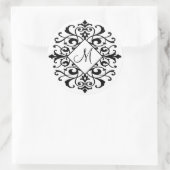 Elegant Damask Zwart Wit Scroll Monogram Initiaal Ronde Sticker (Tas)