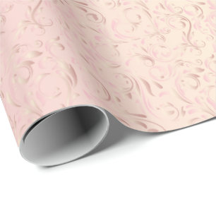 Elegant Damasontwerp   Roos Roze Cadeaupapier