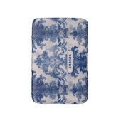 Elegant damast Blauw toile de jouy monogram Badmat (Voorkant Verticaal)