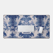 Elegant damast Blauw toile de jouy monogram Bureaumat (Keyboard & Muis)