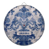Elegant damast Blauw toile de jouy monogram Dartbord (Voorkant)