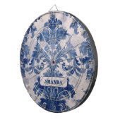 Elegant damast Blauw toile de jouy monogram Dartbord (Voorkant Rechts)