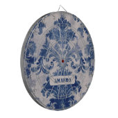 Elegant damast Blauw toile de jouy monogram Dartbord (Voorkant Links)