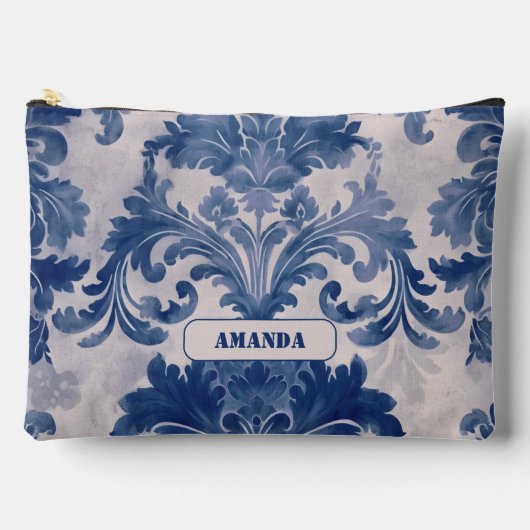 Elegant damast Blauw toile de jouy monogram Etui (Voorkant)