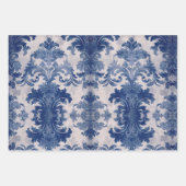 Elegant damast Blauw toile de jouy monogram Inpakpapier Vel (Voorkant 3)