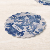 Elegant damast Blauw toile de jouy monogram Kartonnen Onderzetters (Gekanteld)