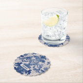 Elegant damast Blauw toile de jouy monogram Kartonnen Onderzetters (Insitu)