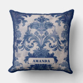 Elegant damast Blauw toile de jouy monogram Kussen (Voorkant)