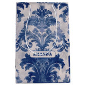 Elegant damast Blauw toile de jouy monogram Medium Cadeauzakje (Voorkant)