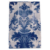 Elegant damast Blauw toile de jouy monogram Medium Cadeauzakje (Achterkant)