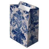 Elegant damast Blauw toile de jouy monogram Medium Cadeauzakje (Achterkant Gekanteld)