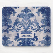 Elegant damast Blauw toile de jouy monogram Muismat (Voorkant)